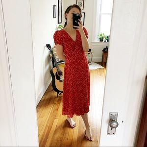 Madewell Silk Puff-Sleeve Wrap-Front Midi Dress